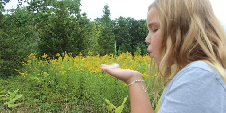 outside -campus -girl -blowing seeds